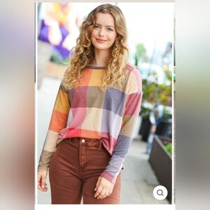 Gorgeous In Rust Checker Plaid French Terry Top